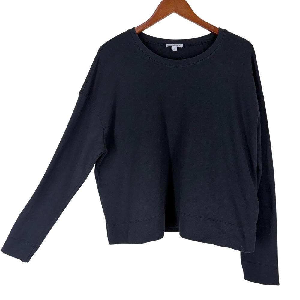 James Perse Women Sweatshirt 3 Black Long Sleeve Crewneck Pullover Boxy Minimal